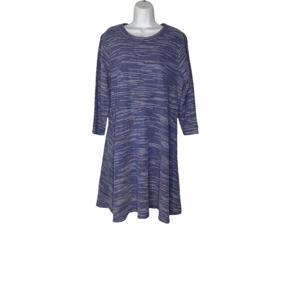 Ann Taylor LOFT Womens A Line Dress Blue Space Dye Scoop Neck Long Sleeve XL New - Picture 1 of 6